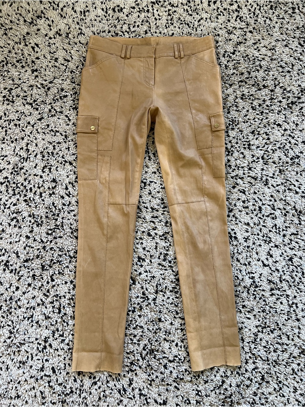 Tory Burch Leather Pants Distressed Tan Cargo Pockets Women’s Size 10